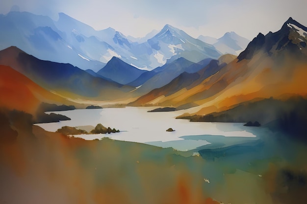 Mountain landscape with lakes in Scotland UK Generative AI