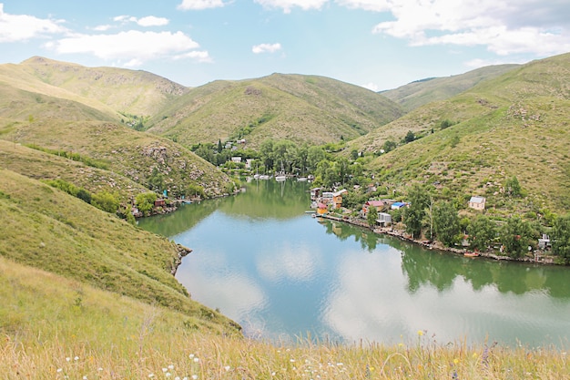 Mountain landscape with a river in the middle