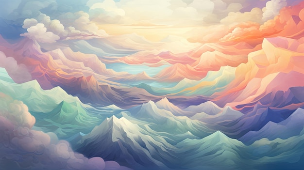 Mountain landscape with river and sunset Vector illustration