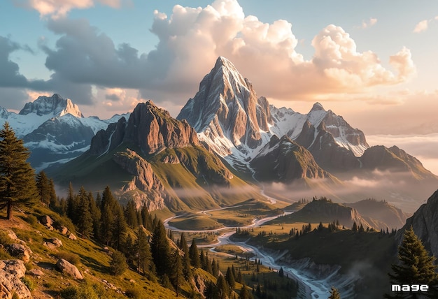 Photo a mountain landscape with a road running through it