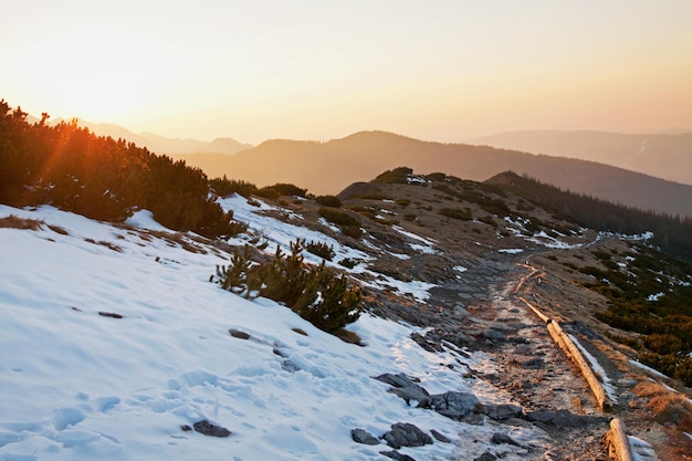 Mountain landscape with rock path