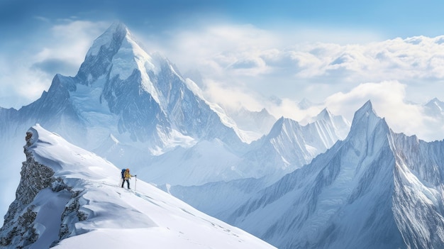 A mountain landscape with a skier on it