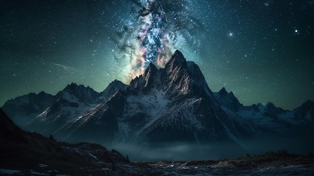 Mountain landscape with stars and milky waygenerative ai