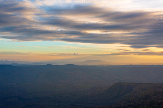 Mountain landscapePanoramic view misty morning sunrise in mountain at north Thailand