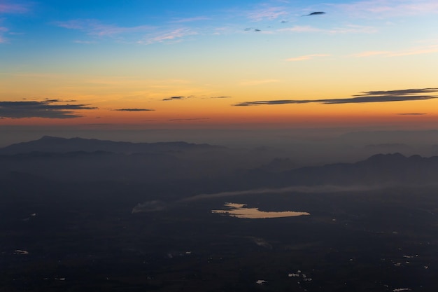 Mountain landscapePanoramic view misty morning sunrise in mountain at north Thailand