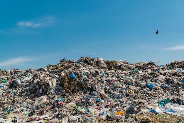 Mountain large garbage pile and pollution landscape with garbage dump