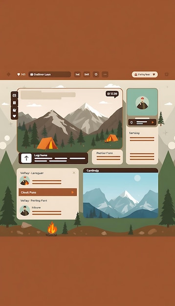 Photo mountain layout for an outdoors streamer with earthy colors mountain scen game interface designe