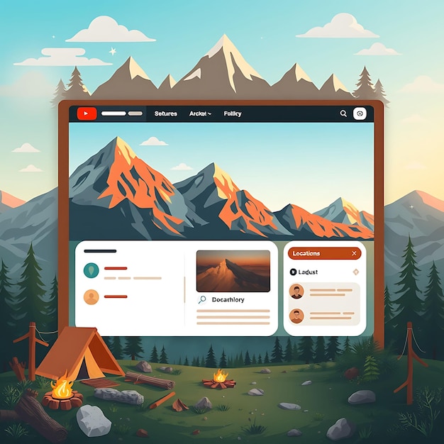 Mountain Layout for an Outdoors Streamer With Earthy Colors Mountain Scen Game Interface Designe