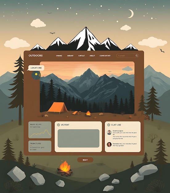 Mountain Layout for an Outdoors Streamer With Earthy Colors Mountain Scen Game Interface Designe