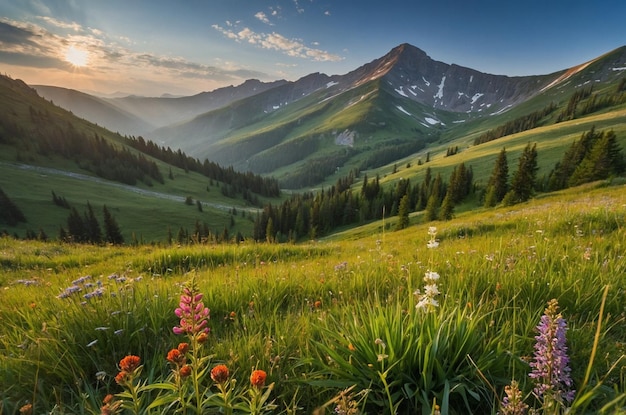 Mountain meadow in summer landscape