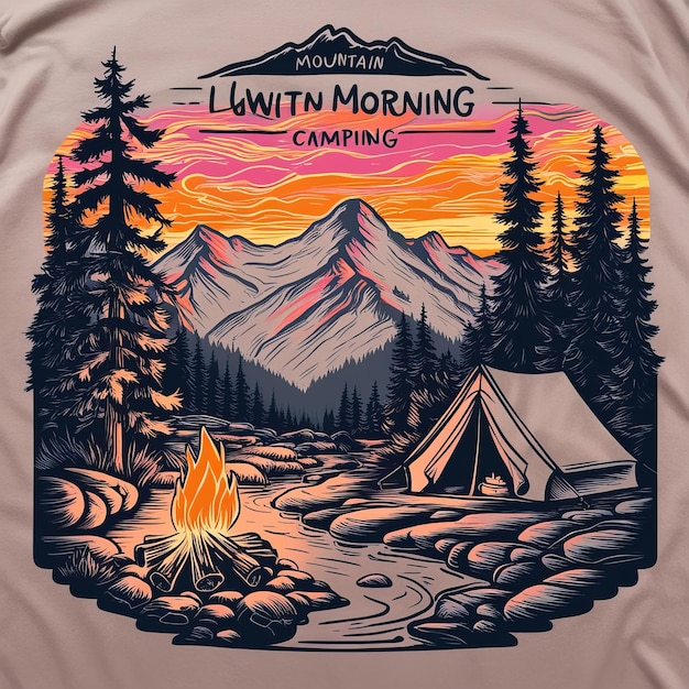 Photo mountain morning camping scene with a cozy tent