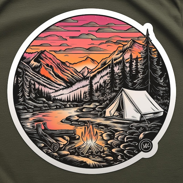 Photo mountain morning camping scene with a cozy tent