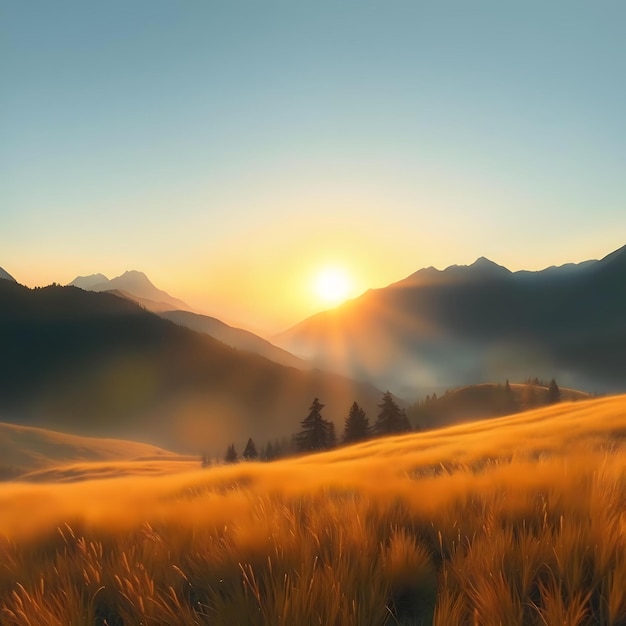 Photo mountain morning scenes with golden light