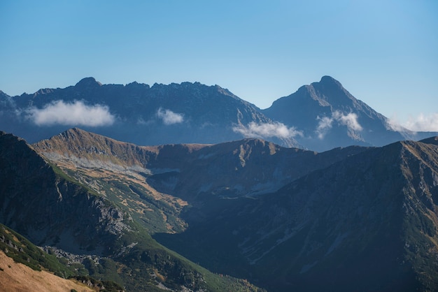 Mountain panorama of the Tatra Mountains from Kasprowy Wierch (Kasper Peak)  on a autumn day in Poland