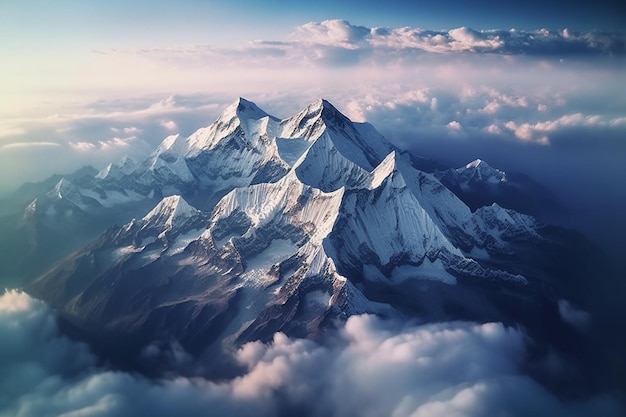 A mountain peak in the clouds