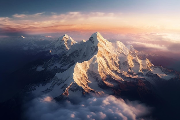 A mountain peak is seen above the clouds.