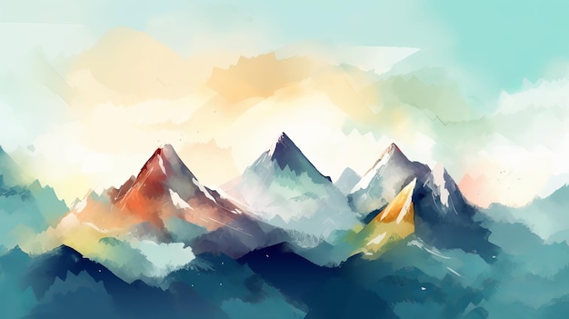 Mountain peak landscape watercolor minimal flat illustration AI generation