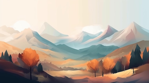 Mountain peak landscape watercolor minimal flat illustration AI generation