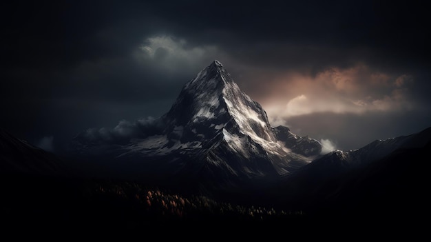 Mountain peak landscape with cinematic lighting AI generation