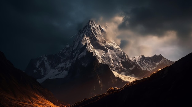 Mountain peak landscape with cinematic lighting AI generation