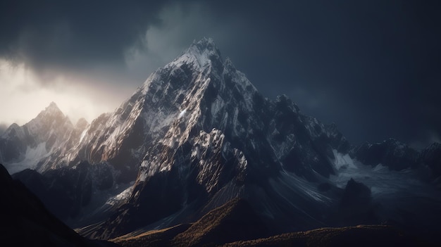 Mountain peak landscape with cinematic lighting AI generation