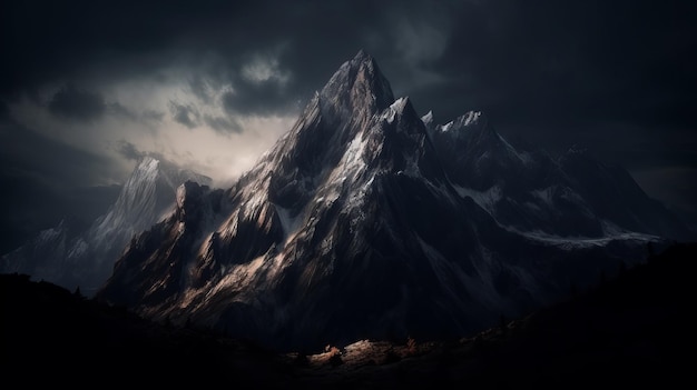 Mountain peak landscape with cinematic lighting AI generation