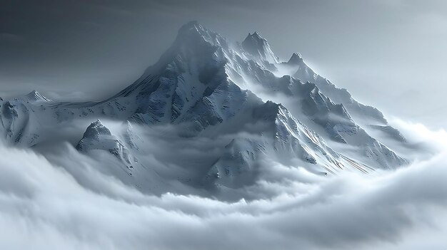 Photo a mountain peak surrounded by thick