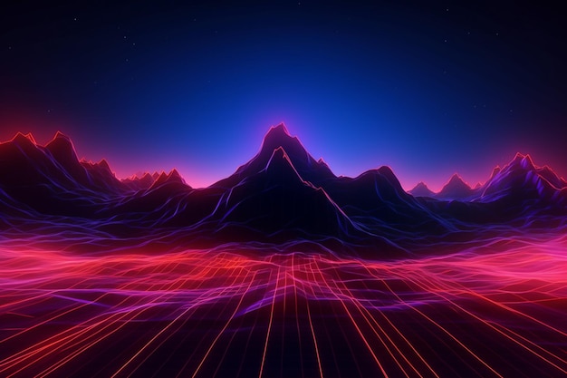 A mountain peak with a colorful background with a purple and red color.