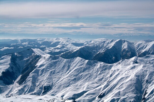 Mountain peaks covered with snow caps