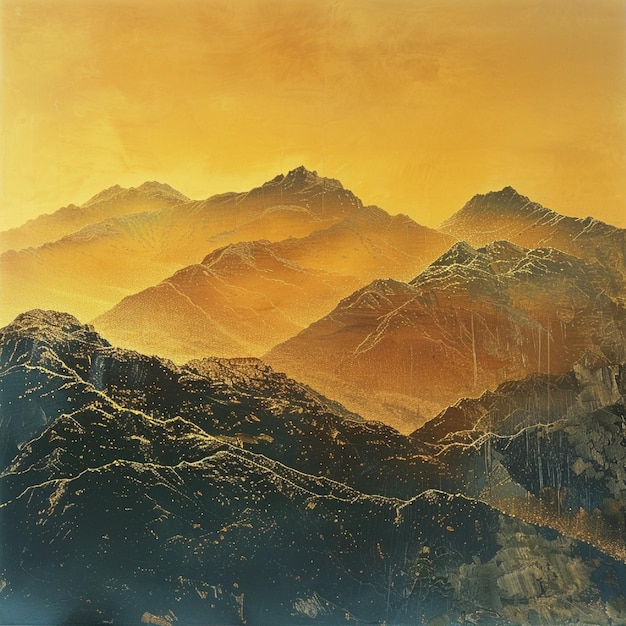 A mountain range bathed in the golden light of dawn