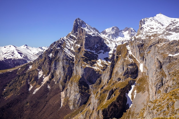 Mountain range covered with snow National park Peaks of Europe Picos de Europa Cantabria Spain