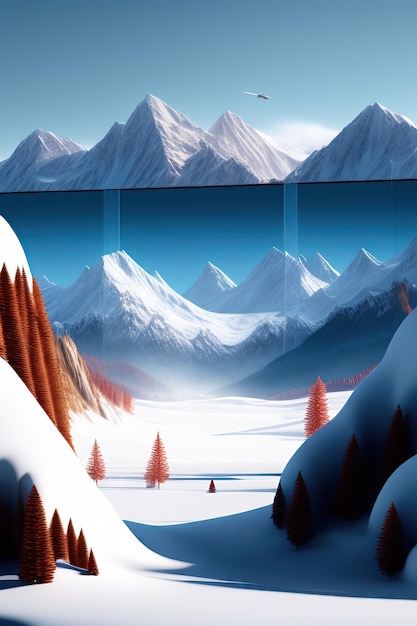 Mountain range covered with snow Natural background 3d illustration