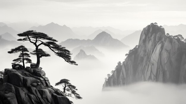 Photo mountain range in the fog