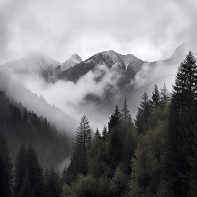 A mountain range is covered in fog and the fog is covered in snow.