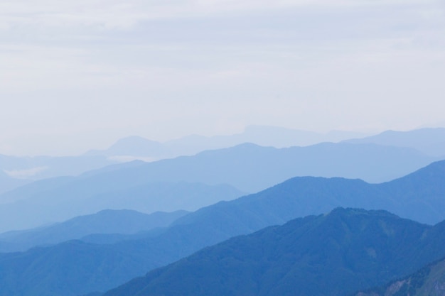 Mountain range landscape, horizon and hills, blue color gradient