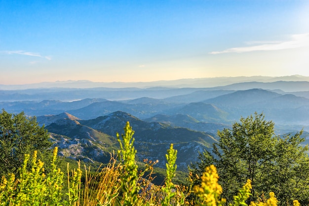 Mountain range of Montenegro at beautiful sunrise