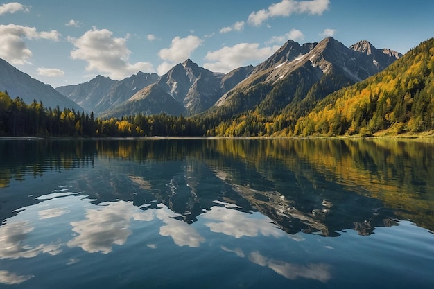 Mountain range reflected in calm lake