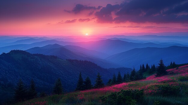 Mountain Range Silhouette at Evening