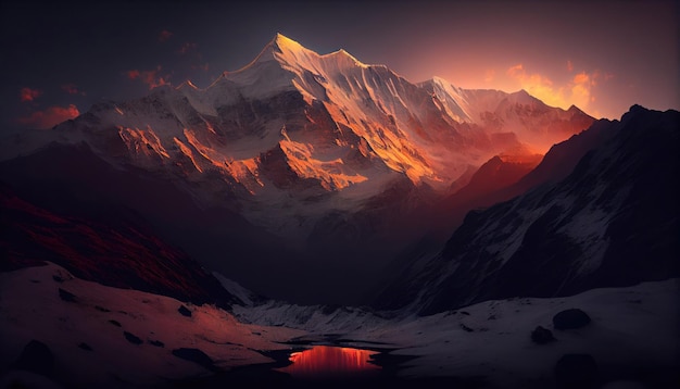 Mountain range view in sunsrise shot with Generative AI Technology