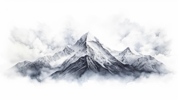 Mountain Range Watercolor Illustration Dark Realistic And Tattoo Inspired