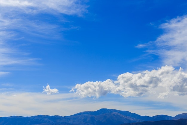 Mountain range with blue sky and clouds