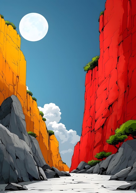 A mountain range with a blue sky and a full moon