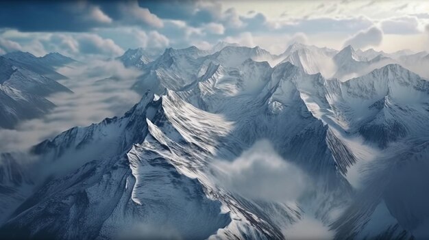 A mountain range with clouds Generative AI Art