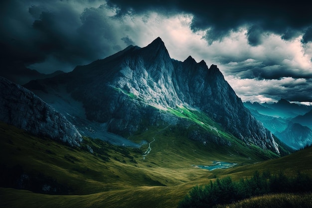 Mountain range with cloudy sky in the background