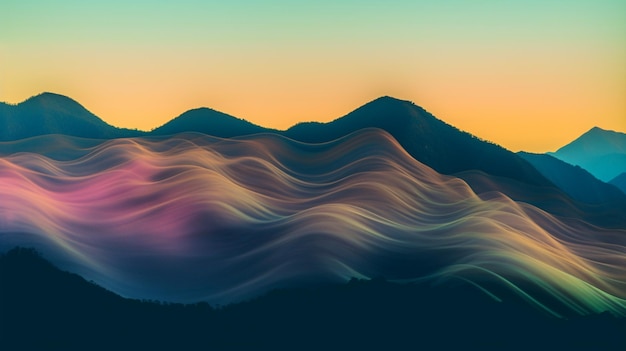 A mountain range with a colorful sky and the words " mountain " on the top.