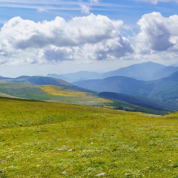 Mountain range with green meadows