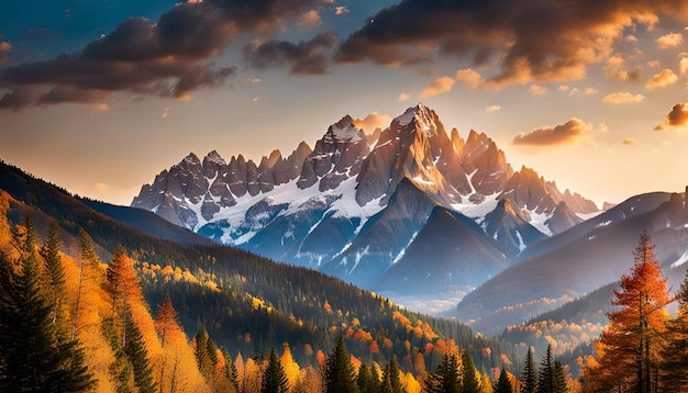 Photo a mountain range with a mountain landscape and trees