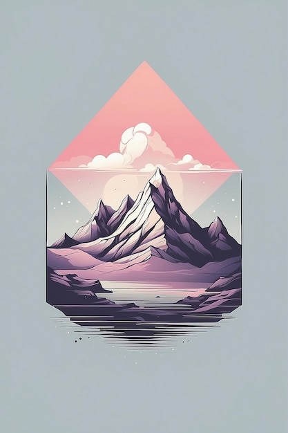 Photo a mountain range with a pink and purple sky