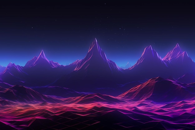 A mountain range with a purple and pink glow.