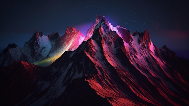 A mountain range with a purple and pink light on it.